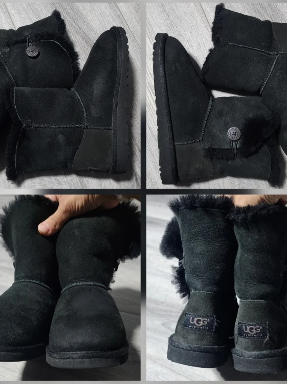 UGG Australia Mini Bailey Button Short Black Suede Boots Womens Size 5